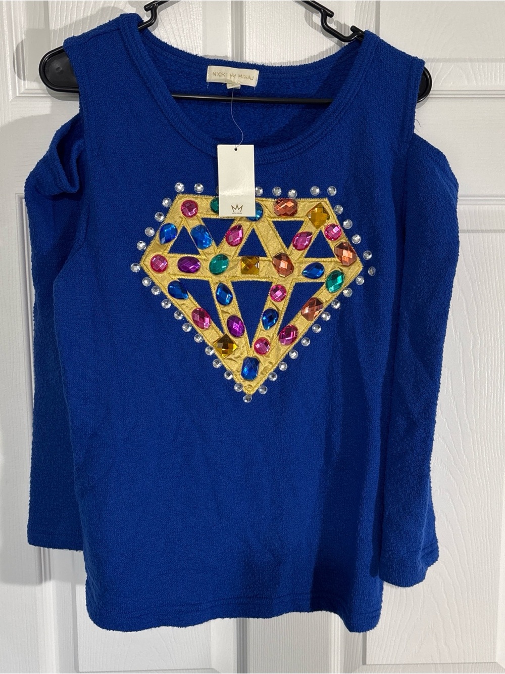 Nicki Minaj Royal Blue Jeweled Cold-Shoulder Top